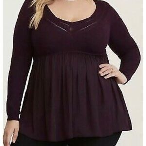 NWOT Torrid 0X knit to woven plum peplum top